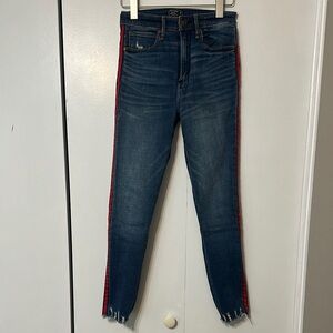 Abercrombie & Fitch Women's Blue Jeans with Red & Dark Blue Stripe Size 26 / 2R